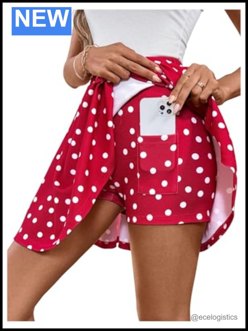 Polka Dot A-Line Skort High Waisted Flowy Phone Pockets Y2K